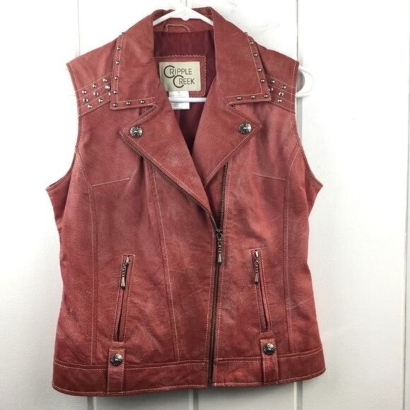 Cripple Creek Vintage Leather Vest,  Red Distressed Western, Size Small - Picture 1 of 16